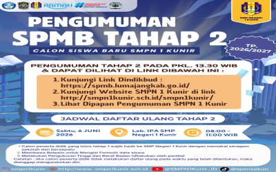 PENGUMUMAN HASIL SPMB TAHAP 2 SMPN 1 KUNIR TP. 2026-2027